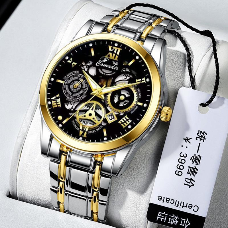 Cross-border foreign trade hollow men's watches men's waterproof luminous calendar AliExpress shrimp skin shake sound fast hand a generation of hair