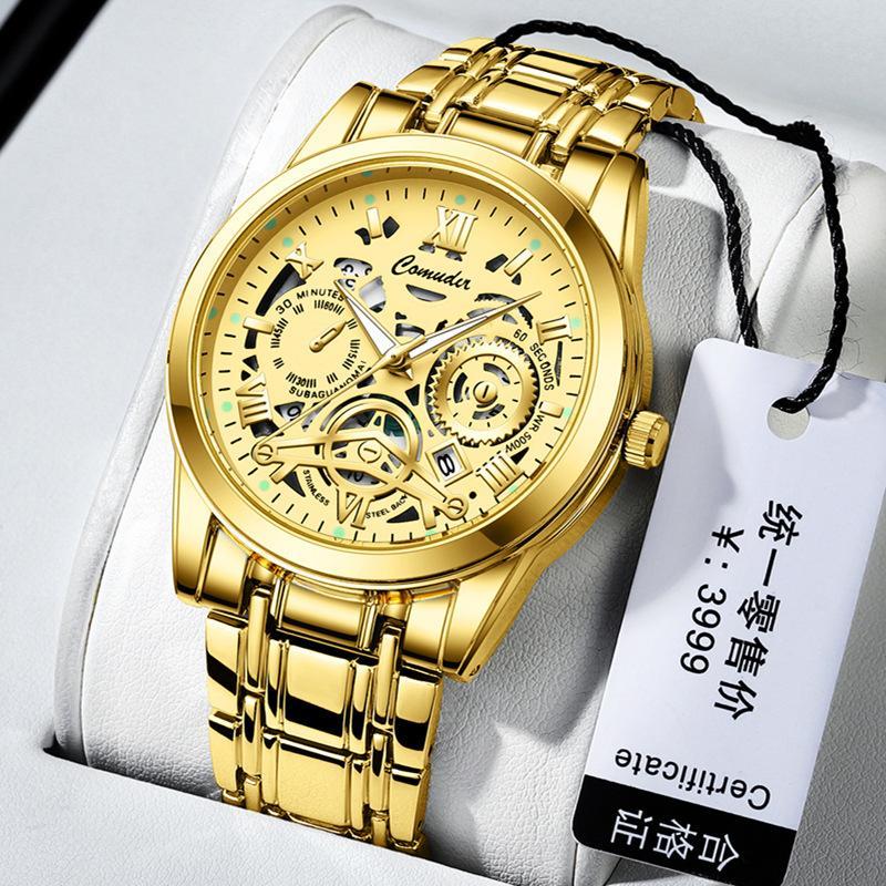 Cross-border foreign trade hollow men's watches men's waterproof luminous calendar AliExpress shrimp skin shake sound fast hand a generation of hair