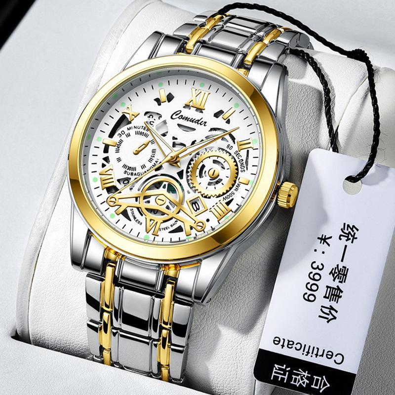 Cross-border foreign trade hollow men's watches men's waterproof luminous calendar AliExpress shrimp skin shake sound fast hand a generation of hair