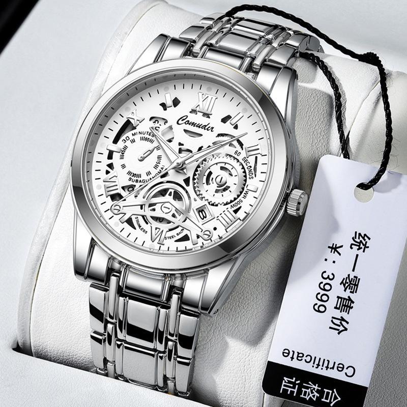 Cross-border foreign trade hollow men's watches men's waterproof luminous calendar AliExpress shrimp skin shake sound fast hand a generation of hair