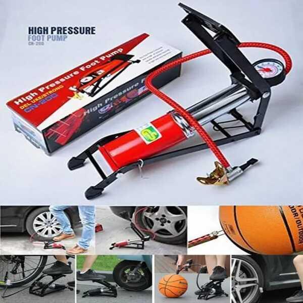 1 Pc High Pressure Foot Bi-Cycle Pump in Sleek Red